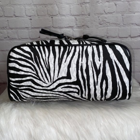 ?MICHAEL KORS RHEA ZIP MEDIUM BACKPACK BLACK WHITE LOGO ZEBRA TRAVEL BAG?NWT main image 12